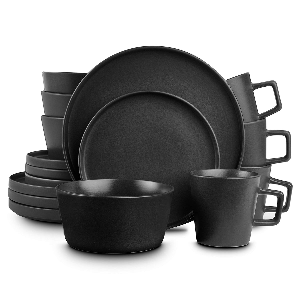 Stone Lain Coupe Dinnerware Set, Service For 4, Black Matte Stone Lain