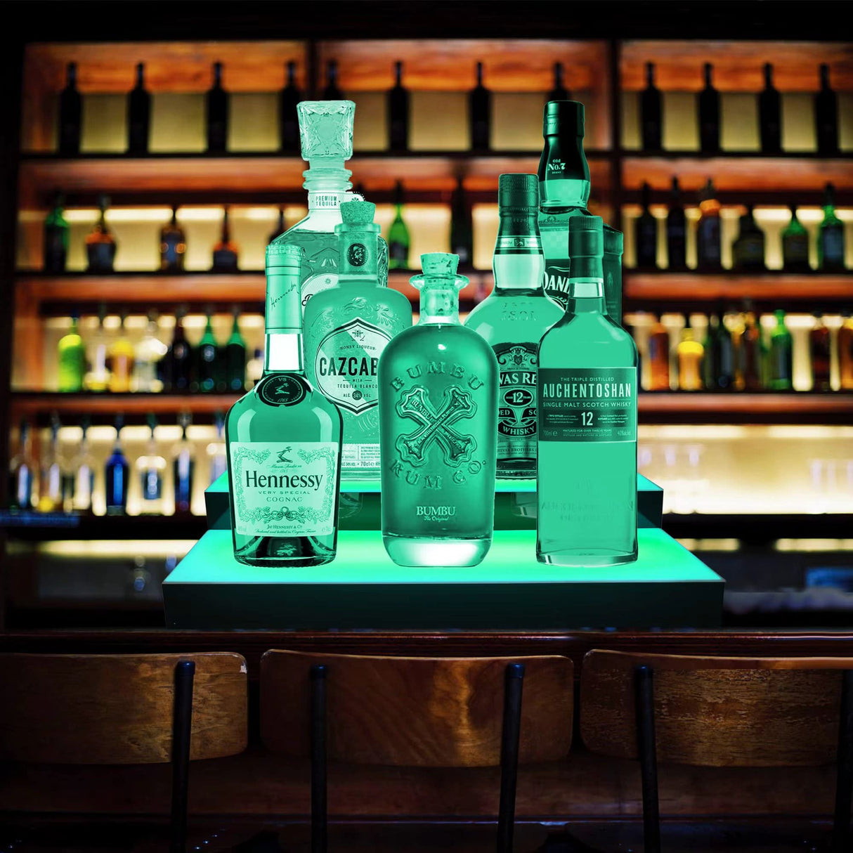 Royxen LED Lighted Liquor Bottle Shelf 3 Tier, 16 Inch Bar Shelf with Remote, Bottle Stand Multi-Color Lighting Modes for Bars Royxen