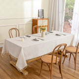 MYSKY HOME Table Cloth 60x84 in Rectangle Table, Heavy Duty Cotton Tassel Linen Look Waterproof Tablecloths Farmhouse Tablecloth, Wrinkle Free Table Cover with Beige Tassels for Kitchen Dining, Party MYSKY HOME