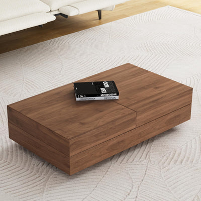 Mid-Century Modern Expandable Coffee Table (47.2"-81.8" Adjustable Centerpiece),Center Table with Large Storage for Living Room Living Rooms, Bedrooms, or Lounge Spaces,Walnut