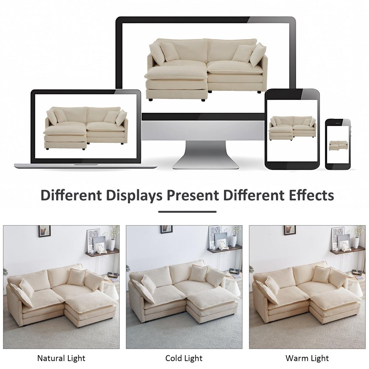 Tmsan 76.7" Deep Seat Cloud Loveseat Sofa Sectional Couch with Ottoman, Large 2 Seater Modular L Shaped Sofa, Comfy Chenille Love Seat for Living Room Bedroom Apartment Office, Light Coffee Tmsan