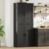 GarveeHome 70 in Tall Kitchen Pantry Cabinet, Freestanding Storage Cabinet with 4 Doors and Adjustable Shelves, Large Utility Hutch Cupboard for Dining Room, Bathroom, Living Room (Black) GarveeHome
