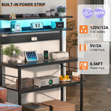 Aheaplus Bakers Rack with Power Outlet, Microwave Stand, 5 Tiers Coffee Bar Station with Led Lights, Kitchen Storage Shelf with 6 S-Shaped Hooks, Kitchen Rack Coffee Bar Stand, Black Aheaplus