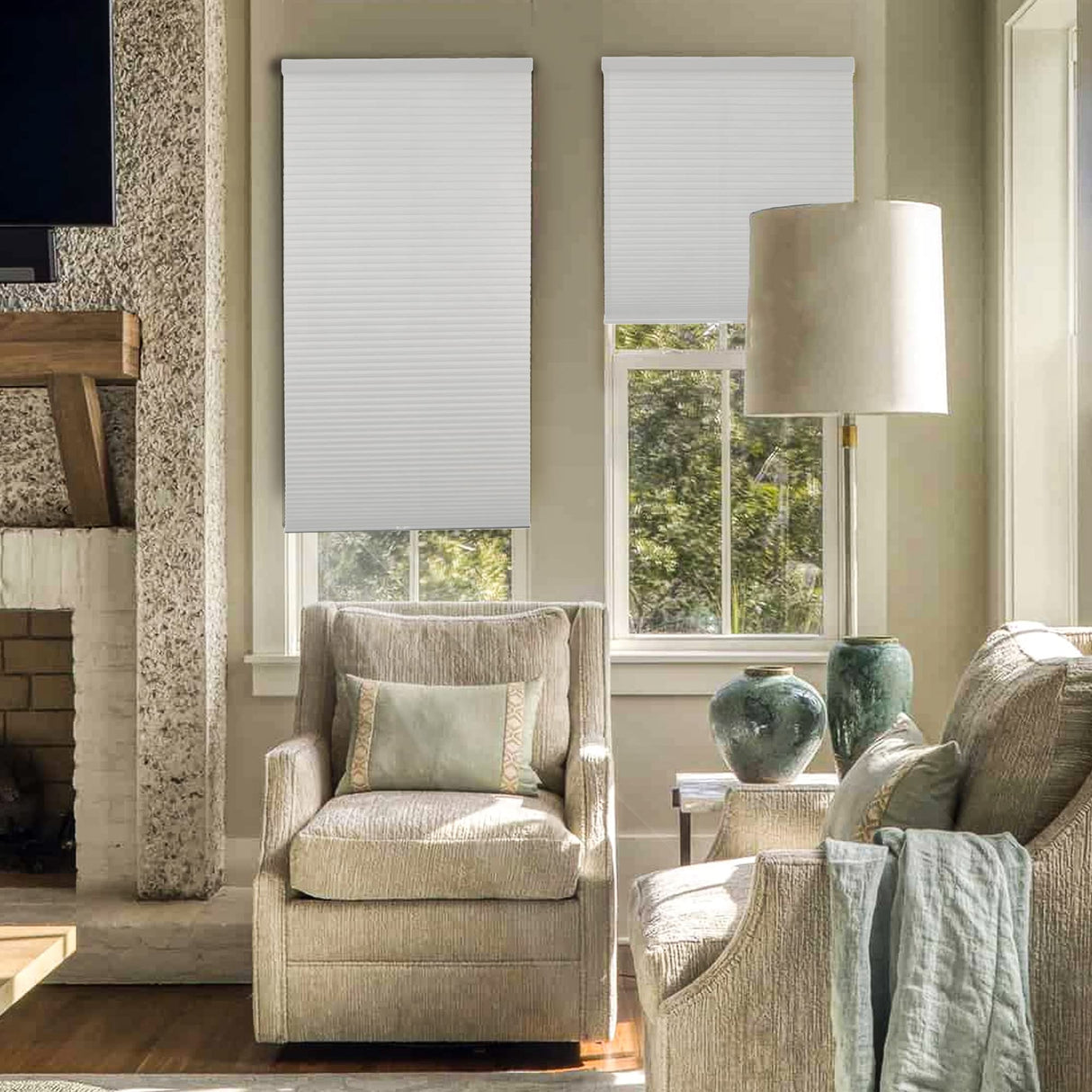 Chicology Cordless Cellular Shades, Blackout Window Blind, Evening Mist (Blackout) - 46"W X 48"H CHICOLOGY