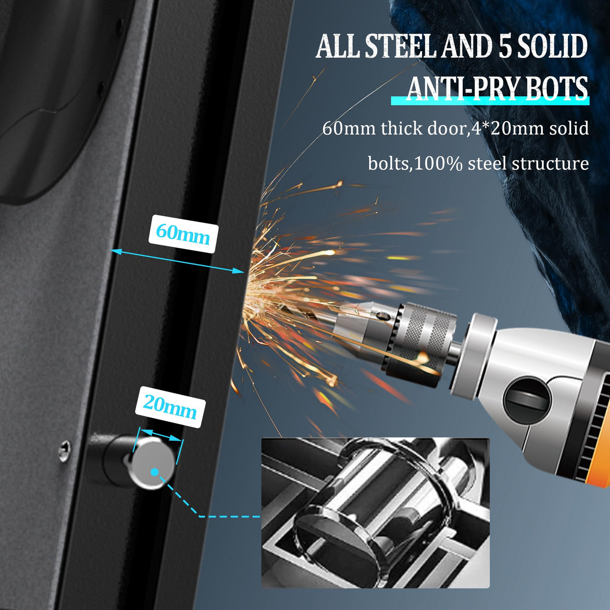 2-3 Gun Safe for Rifles & Pistols - Rifle Safe for Home, Gun Cabinet for Shotguns with Removable Shelf - Quick Access Firearm Safe, Silent Mode, Led Light - Secure Gun Locker Marcree