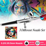 Airbrush Kit with Compressor - High-Pressure Portable Air Brush with 0.2/0.3/0.5mm Nozzle, Non-Clogging Spray Gun with Cleaning Brush for Painting Model Barber Cake MADETEC