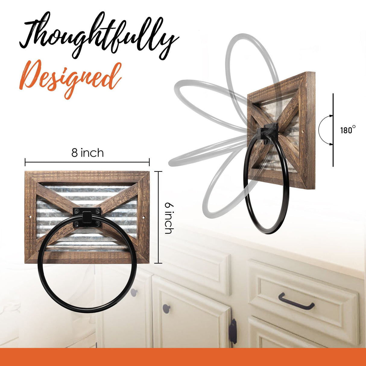 Autumn Alley Farmhouse Toilet Paper Holder, Towel Ring for Bathroom, Farmhouse Towel Rack Holder Set, 3PCS, Wall Mount for Farmhouse Bathroom Decor and Accessories, Rustic Wooden, Brown Autumn Alley