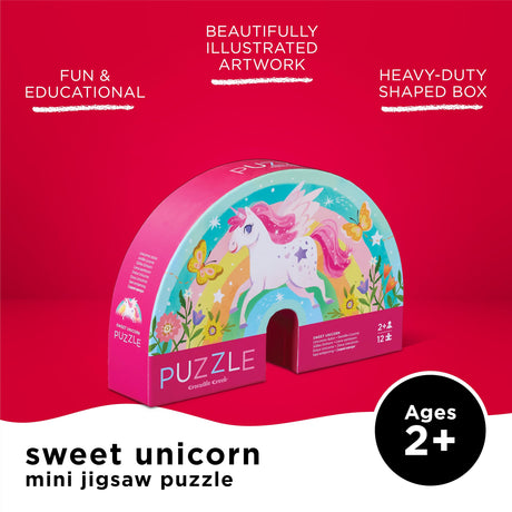 Crocodile Creek 12-Piece Mini Jigsaw Puzzle - Fun Floor Puzzles for Kids Ages 2-4 and Up - Heavy-Duty Shaped Box for Storage - Sweet Unicorn - 12" x 9" Finished Crocodile Creek