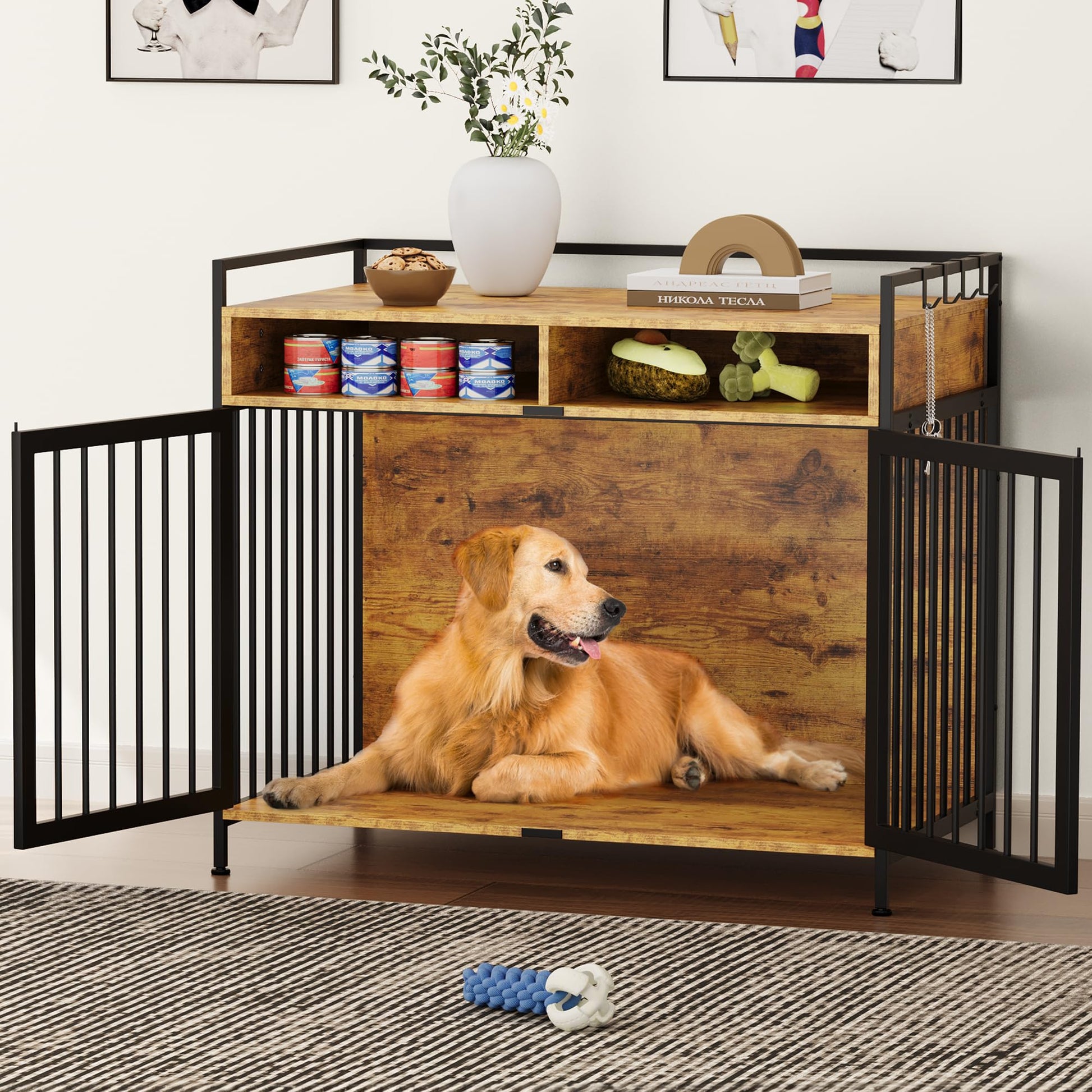 YITAHOME Dog Crate Furniture, 41" Heavy Duty Dog Kennel with 2 Drawers, Wooden Dog Crate End Table for Medium Small Medium Dogs, Rustic Brown - WoodArtSupply