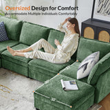 HULALA HOME 127'' Modular Sectional Sofa, Oversized U Shaped Couch with Storage Ottoman, Comfy Chenille Sofa with Deep Seat, 6 Seat Convertible Couches for Living Room, Green HULALA HOME