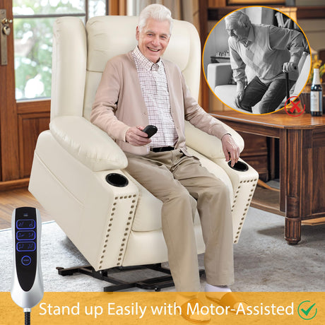 Neioml Triple Motor Large Power Lift Recliner Chair for Elderly with Heat and Massage, Lay Flat Lift Chairs for Seniors Infinite Position, Extended Footrest, USB&Type-C Ports, Cup Holder, Beige Neioml