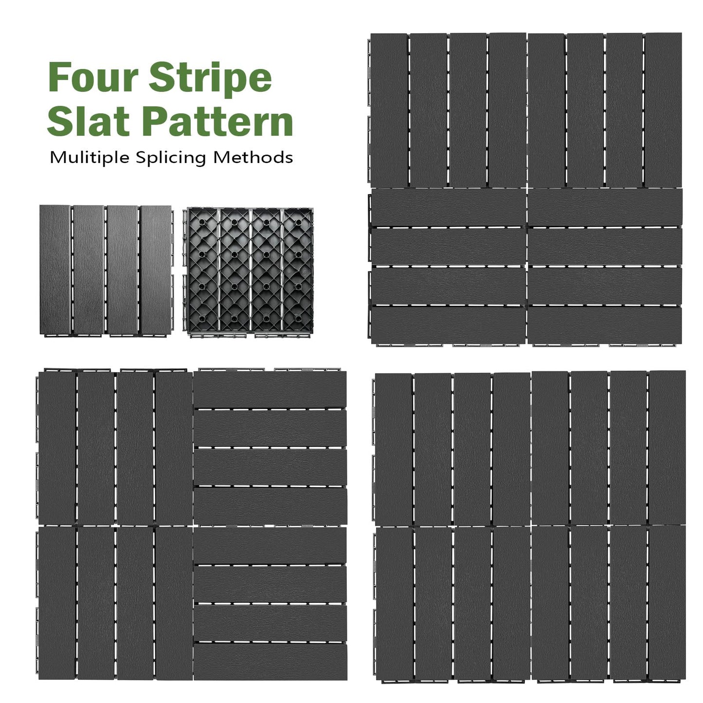 VERNILLA Plastic Interlocking Deck Tiles Outdoor,9 Pcs,12"x12" Patio Tiles Waterproof Outdoor Interlocking All Weather,Deck Tiles for Balcony, Backyard, Indoor and Outdoor use, Dark Grey