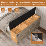 DICTAC Farmhouse Twin Bed Frame with Storage Headboard, Charging Station and Ottoman Twin Size Metal Platform Beds with Led Lights,twin Bed Frame with Metal Slats Support,No Box Spring Needed,Oak Gray DICTAC