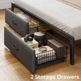 Rolanstar Bed Frame King Size with Drawers and Charging Station, Upholstered Platform Bed with Storage Headboard and LED Light, Heavy Duty Metal Frame Support, No Box Spring Needed, Noise Free, Grey Rolanstar