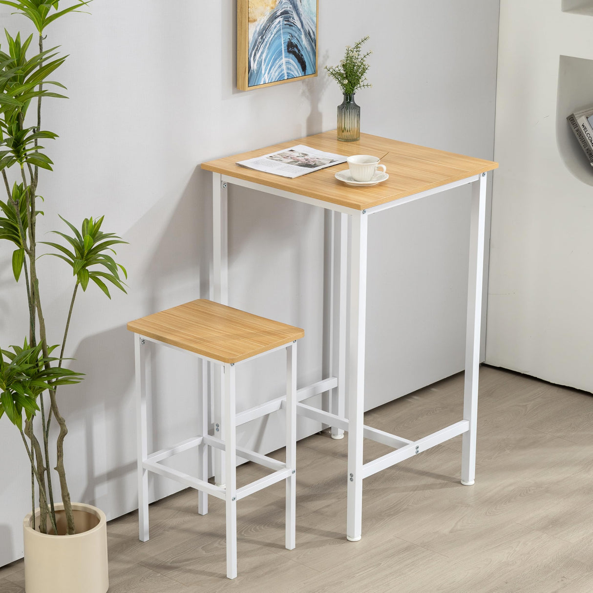 Finnhomy 23.6" Modern High Top Bar Table - Oak Beige & White Cocktail Table for Kitchen and Living Room Finnhomy