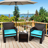 Tangkula 5 Pieces Patio Rattan Furniture Set, Outdoor Conversation Set with Cushioned Chair & Ottoman & Tempered Glass Coffee Table, Patio Sofa Sets for Garden, Backyard, Poolside (Turquoise) Tangkula