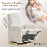 SENYUN Power Recliner Chair, Swivel Rocker Recliner w/USB & Type-C Charging Ports, Chenille Upholstered Swivel Rocker Glider Recliner for Nursery,Living Room, Bedroom, 1PC, Cream SENYUN