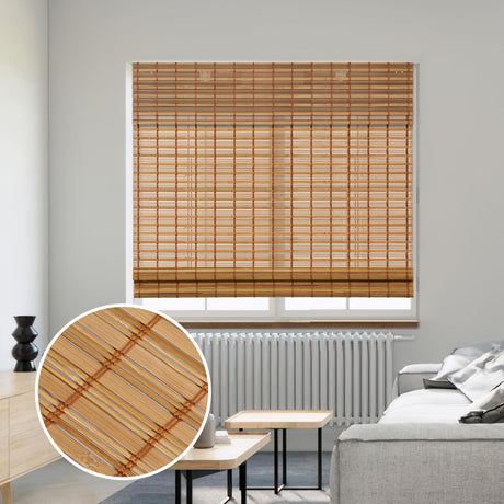 SMONTER Bamboo Roman Shades for Windows-Cordless Wooden Woven Blinds Light Filtering Bamboo Roll up Shades UV Protection and Easy Set up for Door and Countryhouse, 30" W x 64" H, Deer SMONTER