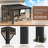 10' x 12' Hardtop Wall Mounted Gazebo, Lean to Gazebo with Galvanized Steel Roof Aluminum Frame Wall Gazebos Pergola with Netting&Curtains for Outdoor, Backyard, Patio Raysfung