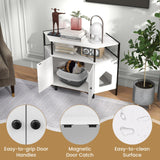 PETSITE Corner Cat Litter Box Enclosure, Litter Box Corner Cabinet with 2 Entrances, Open Shelf, and Double Doors, Industrial/Modern Style Hidden Litter Box Furniture for Cat Kitty (White) PETSITE