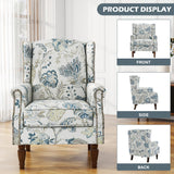 UIXE High Back Floral Accent Chairs Set of 2, Upholstered Armchair in Fabric, Retro Printed Wingback Arm Chair for Living Room, Nailhead Trim Single Sofa Bedroom Reading Seat - Plants Blue UIXE