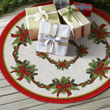AVOIN colorlife Christmas Tree Skirt 48 Inch, Christmas Ribbon Holly Winter Holiday Tree Mat Decoration AVOIN colorlife