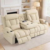 CALIVIA Wall Hugger Power Reclining Sofa with Manual Adjustable Headrests, Electric Recliner Couch with Drop-Down Table, Power Recliner Sofa 3-Seater with Charging Ports for Living Room (Beige) CALIVIA