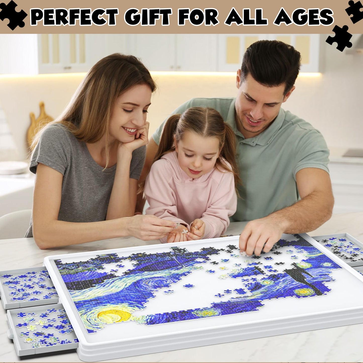 1500 Piece Rotating Puzzle Board 4 Drawers and Cover, 35"x28" Double Sided Felt Mat Portable Jigsaw Puzzle Table with Lazy Susan Spinning for Adults and Kids