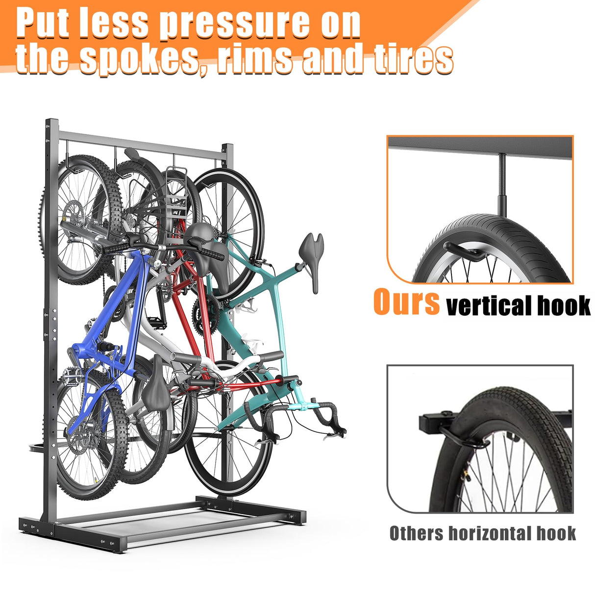 TORACK Garage Freestanding Hanging Bike Stand for Garage, Heavy Duty 4 Bikes Vertical Bike Storage Stand Floor Bike Storage Rack TORACK