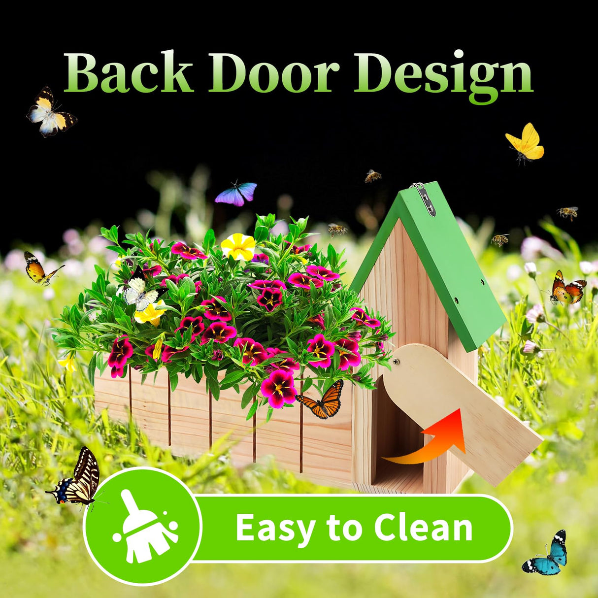 4-in-1 Butterfly House Feeder Bee House with Flower Pot, Wooden Butterfly Houses for The Garden, Butterfly Feeders for Outdoors, Natural Butterfly Garden Kit Habitat for Outside Beyoogeem