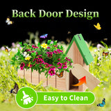 4-in-1 Butterfly House Feeder Bee House with Flower Pot, Wooden Butterfly Houses for The Garden, Butterfly Feeders for Outdoors, Natural Butterfly Garden Kit Habitat for Outside Beyoogeem