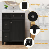 Harper & Bright Designs 24" Bathroom Vanity with Sink, Free Standing Single Basin Vanity Set with Two Drawers and One Door, Modern Solid Wood Bathroom Cabinet with Ceramic Basin for Bathroom, Black Harper & Bright Designs