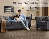 Morden Fort Classic Chesterfield Sofa Set 82'', Tufted Sofa Couch Set with Solid Wood Legs Thick Cushion, Pet-Friendly 3-Seater Sofas Couches for Living Room Bedroom Apartment - Velvet Grey Morden Fort