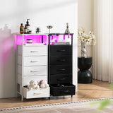 Yoobure 5 Drawers Dresser for Bedroom, Tall Nightstand with Charging Station, Fabric Dresser for Closet with Storage Shelf, Vertical Dressers Chest LED Night Stand, Bedside Table for Dorm Living Room Yoobure