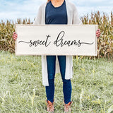 Sweet Dreams Wall Decor Above Bed 40''×15'' Master Bedroom Large Sweet Dreams Sign Farmhouse Wall Decor Guest Room Wood Rustic Framed Over Bed Wall Art Hanging Decoration (White) Surfapans