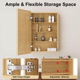 HBEZON 24x30 Inch Wooden Medicine Cabinet with Mirror, Surface or Recessed Mounted Bathroom Cabinets with Door, Adjustable Shelves, Soft-Close Hinge, Wall Storage, Oak Wood Frame HBEZON