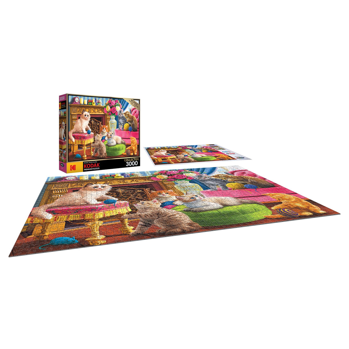RoseArt - Kodak Premium - Kittens by The Fireplace - 3000 Piece Jigsaw Puzzle for Adults RoseArt
