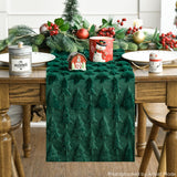 Artoid Mode Green Christmas Trees Soft Plush Faux Fur Jacquard Christmas Table Runner, Holiday Kitchen Dining Table Decoration for Home Party Decor 13x72 Inch Artoid Mode