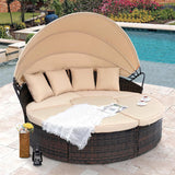 SUNCROWN Outdoor Patio Round Daybed with Retractable Canopy, Wicker Sofa Furniture Clamshell Sectional Seating with Cushions,Backyard, Porch, Brown SUNCROWN
