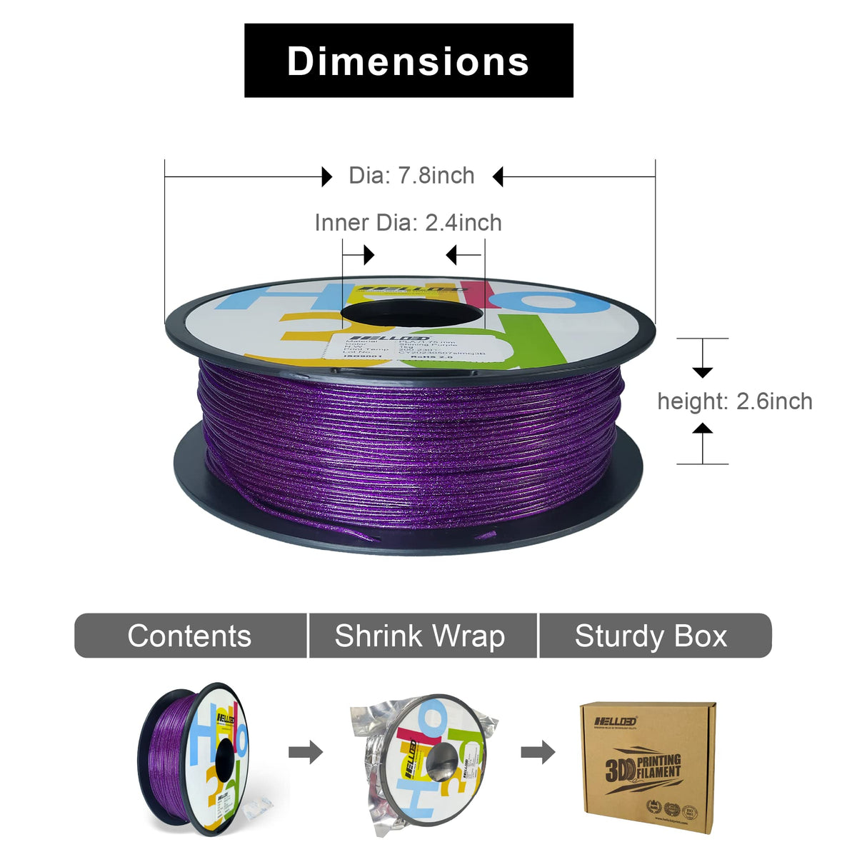 HELLO3D Purple Glitter PLA Filament 1.75mm, 3D Printing Sparkly Shining PLA Filament 1KG/Spool, Starry Sky Flash Surface, Dimensional Accuracy +/- 0.05 mm, Compatible with Most FDM 3D Printers/Pens HELLO3D