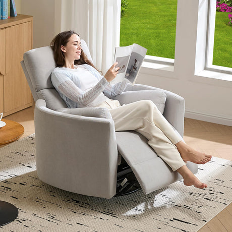 Jocisland Power Recliner Nursery Chair for Adults, Electric Swivel Rocking Glider with USB & Type-C, Soft Fabric Armchair with 2 Pillows, Cozy Reclining Sofa for Living Room, Bedroom, Light Grey Jocisland