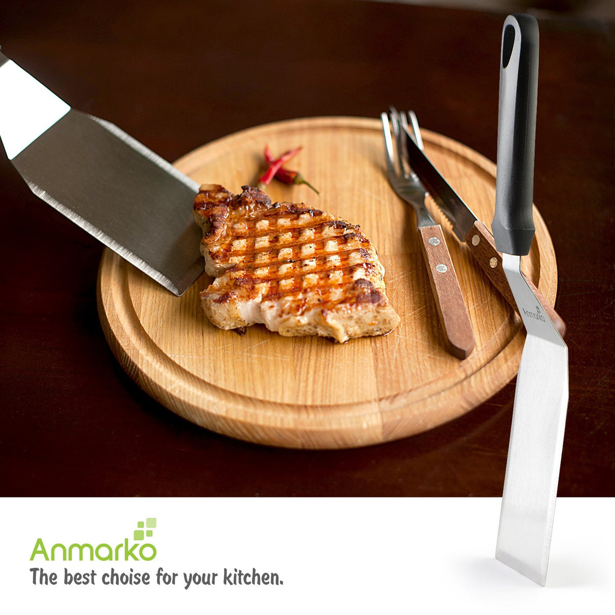 Metal Spatula Stainless Steel and Scraper - Professional Chef Griddle Spatulas Set of 3 - Heavy Duty Accessories Great for Cast Iron BBQ Flat Top Grill Skillet Pan - Commercial Grade Anmarko