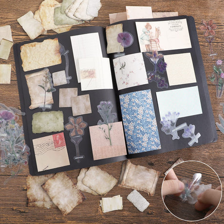 445 PCS Vintage Scrapbook Paper Journaling Scrapbooking Supplies Kit Aesthetic Decorative Craft Paper include 40 Sheet Flowers Stickers for Planner, Bullet Journaling, Junk Journal, Retro Crafts GNILLKO
