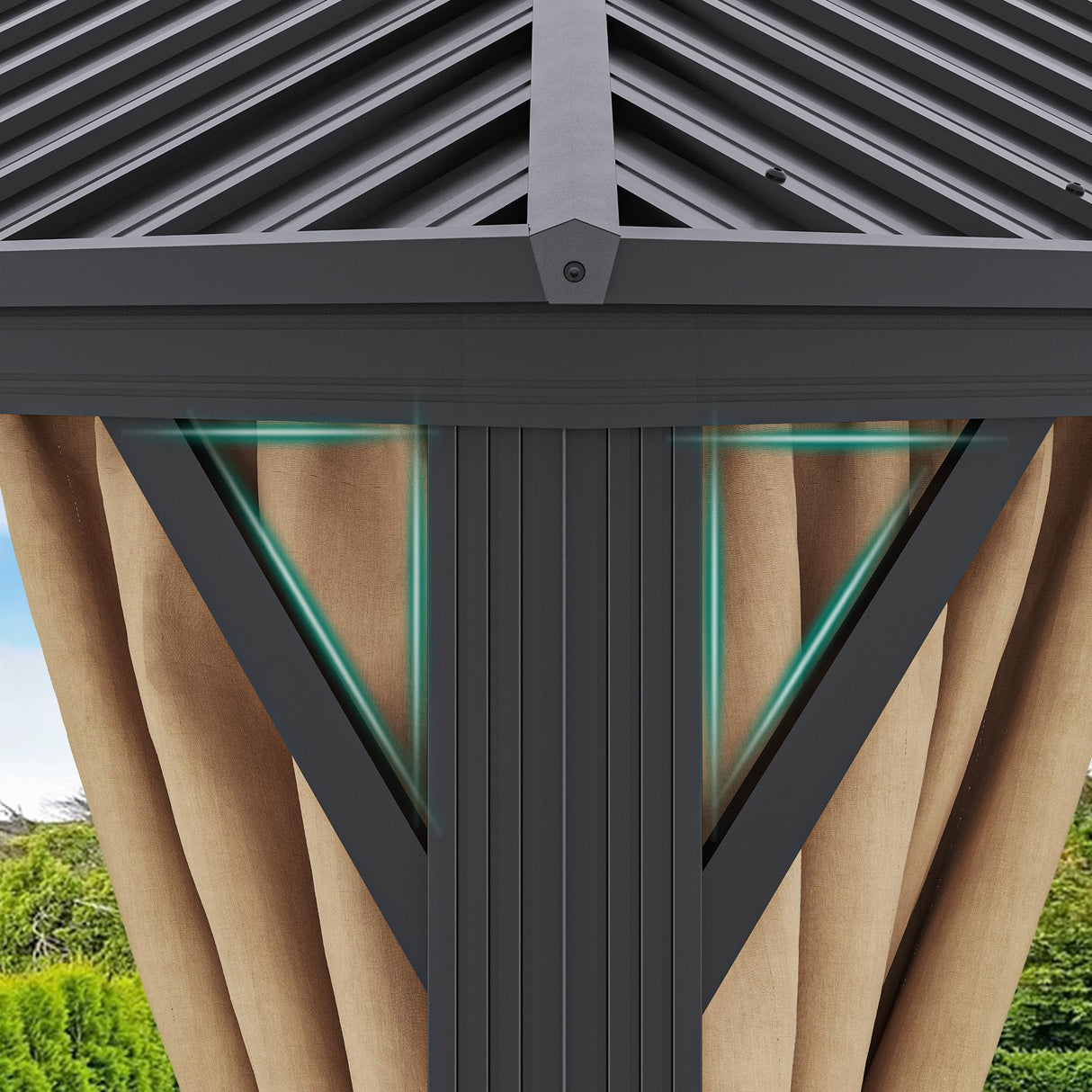 YITAHOME 10x12ft Hardtop Gazebo with Nettings and Curtains, Heavy Duty Galvanized Steel Outdoor Vertical Stripes Roof for Patio, Backyard, Deck, Lawns, Brown YITAHOME