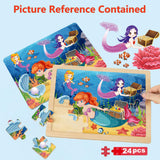 Wooden Puzzles for Kids Ages 4-6, 4 Packs 24 PCs Unicorn Mermaid Princess Fairy Jigsaw Puzzles, Preschool Educational Brain Teaser Toys for Girls 3 4 5 6 Years Old. VOMYOZB