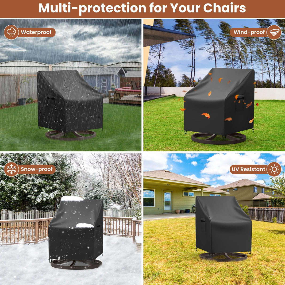 Mrrihand Outdoor Swivel Lounge Chair Cover Waterproof, 2 Pack Heavy Duty Patio Rocking Chair Covers for Outdoor Furniture, 33" W×37" D×38.5" H, Black Mrrihand