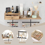 VINAEMO Jewelry Organizer Hanging Wall Mounted Jewelry Holder with Rustic Wood Drawer & Large Capacity Storage Shelf Rack Display for Earrings Rings Necklaces Bracelet VINAEMO