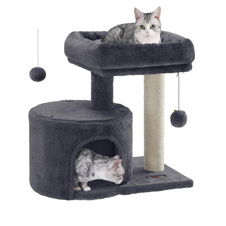 Feandrea Cat Tree, Cat Tower with Sisal-Covered Scratching Post, Cat Condo with Padded Perch, for Small Spaces, Kittens, Smoky Gray UPCT50G Feandrea