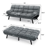 YITAHOME 70″ Convertible Futon Sofa Bed, Cat-Scratch-Proof Fabric Futon Couch with Adjustable Backrest and Armrest, Modern Loveseat Sleeper for Living Room Home Office, Dark Grey YITAHOME