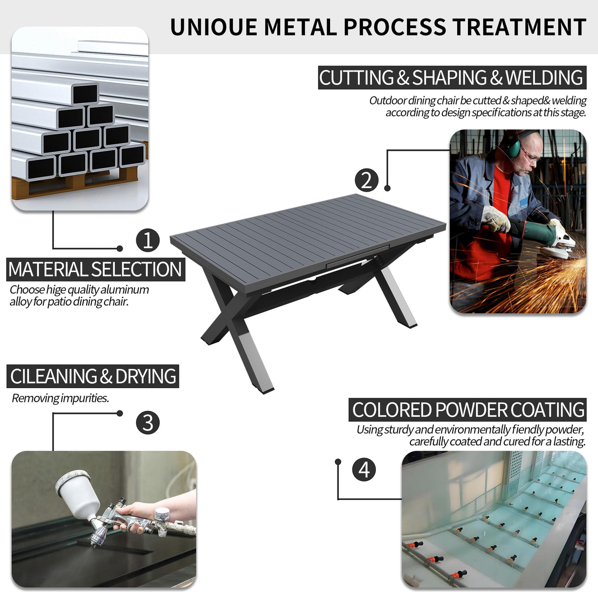 TWT Expandable Table Dining Set for 6 to 10, Aluminum Outdoor Dining Table, Rectangular Patio Metal Table with Umbrella Hole for Backyard Porch, Poolside ＆ Garden, Easy Assembly, Dark Grey TWT